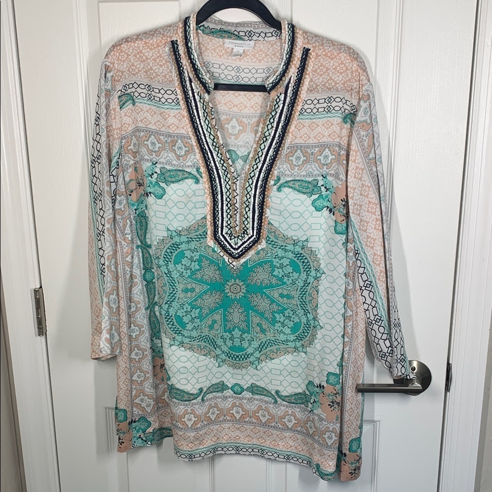 Charter Club Woman beaded neck boho tunic top size 2X